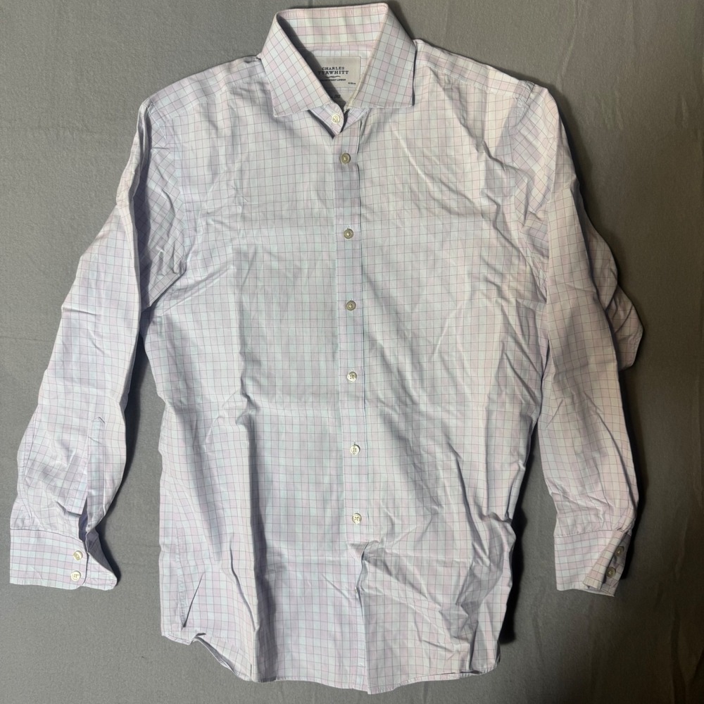 Charles Tyrwhitt Slim Fit Dress Shirt 16/34 Blue Pink Tattersall‎ Check